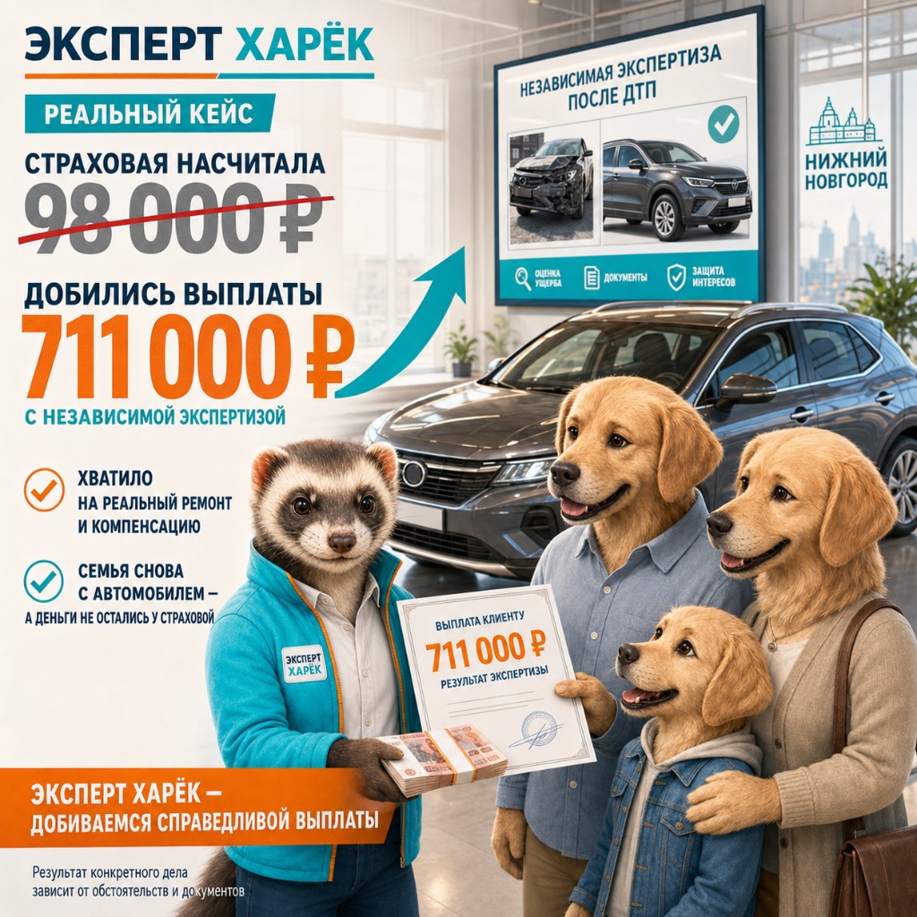 Реальный кейс: 98 000 от страховой → выплата 711 000 ₽ с Эксперт Харёк